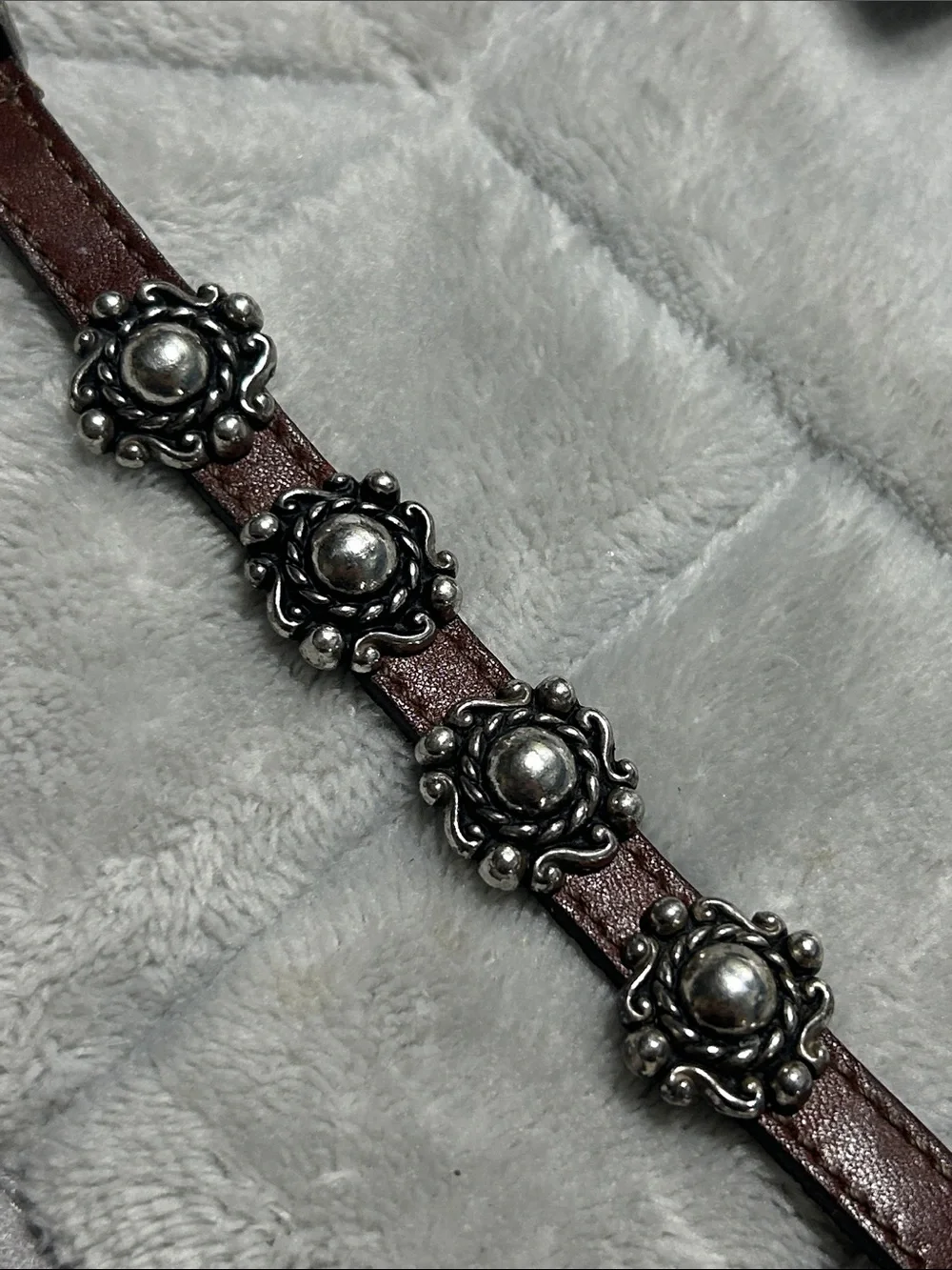 Vintage 1994 Brighton leather bracelet featuring silver-tone medallion studs